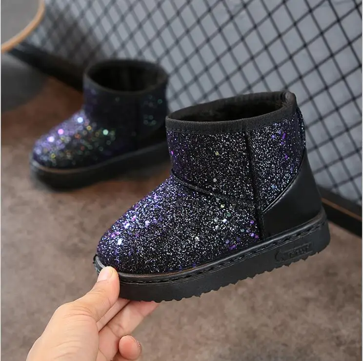 New Children's snow boots girls fur boots baby cotton shoes sequins soft boots girls Casual school boot