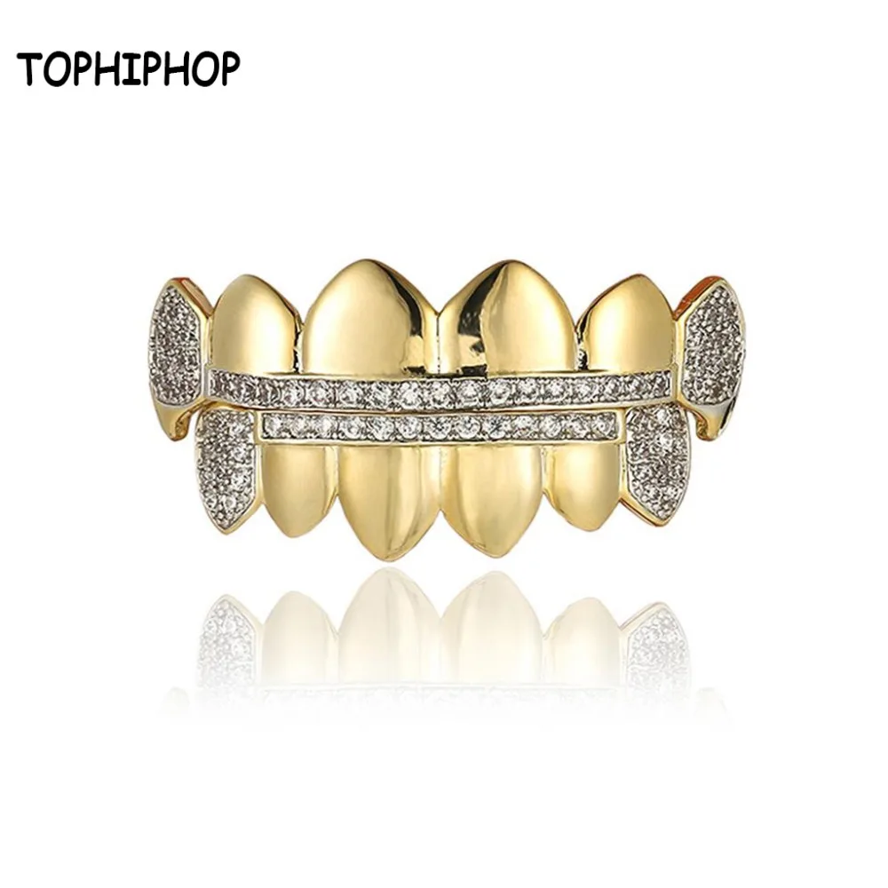 TOPHIPHOP в стиле хип-хоп зубы гриль микро инкрустация Циркон верхней и нижней части с