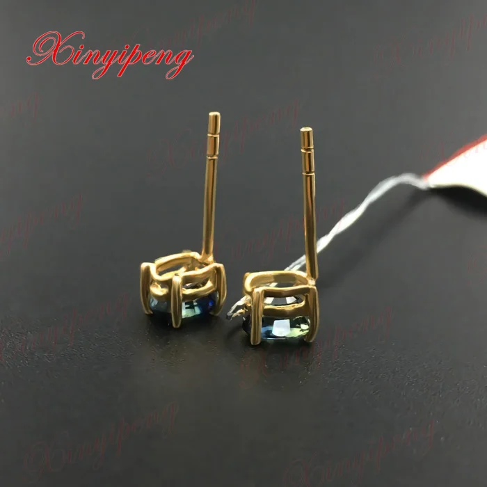 Серьги гвоздики с 100% натуральным сапфиром желтое золото 18 К|earrings with studs|earings gold