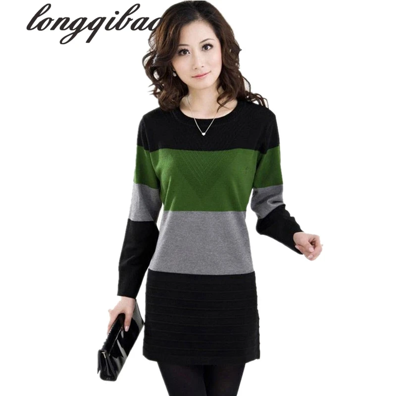 Middle-aged Autumn And Winter Loose Plus Size Mother Dress Sweater Women Long Bottoming Knitwear Dresses | Женская одежда