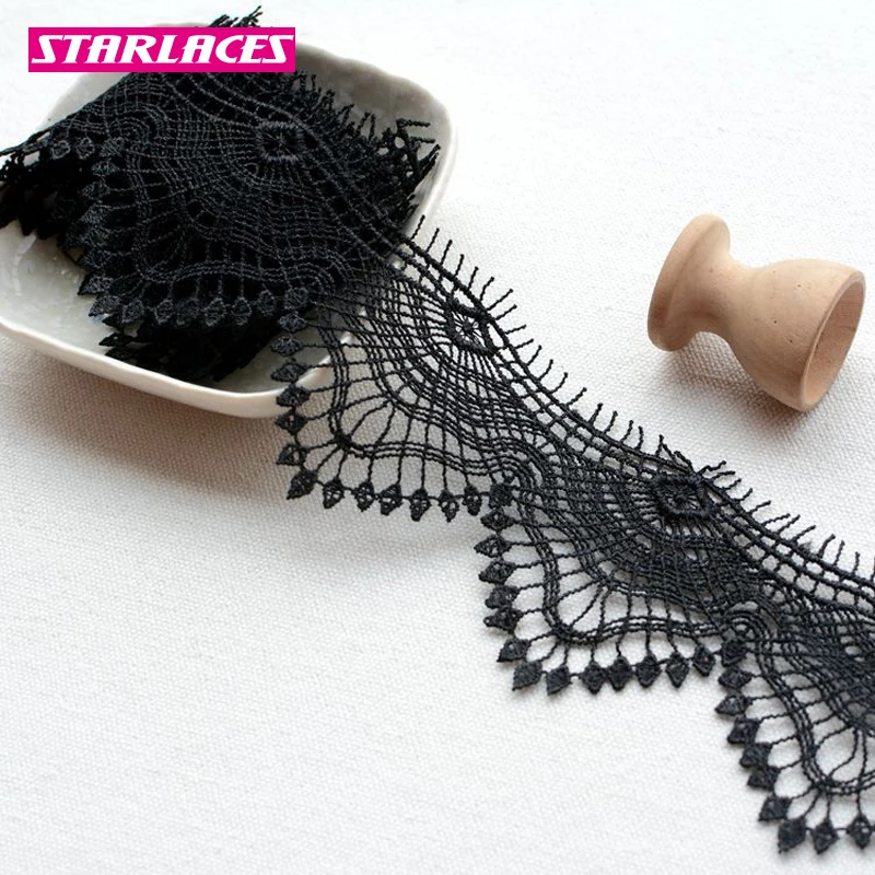 

10yards width 6.2cm high quality black water-soluble lace trim fabric embroidery lace DIY dress skirt decorative accessories