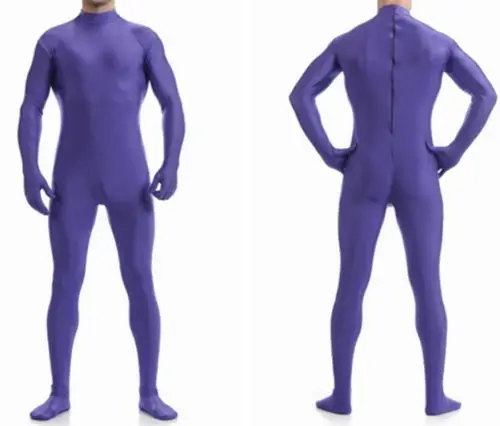 Оригинальный фиолетовый костюм Zentai без головы нарядное платье из спандекса