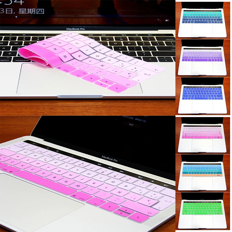 Новая клавиатура чехол для Apple MacBook Pro retina 13 1" с Touch ID и Touch Bar макет ЕС испанский градиент силиконовая кожа