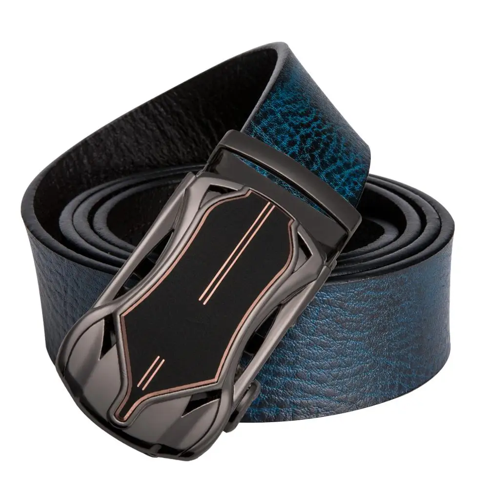 

Mens Belt Genuine Leather Cowskin Brown Blue Strap Belt Automatic Buckle High Quality Business Male Belts For Men Barry.Wang