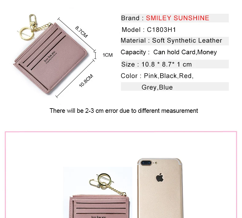 Smiley sunshine милые тонкие Для женщин кошельки корейский стиль держатель для карт маленький кошелек розовый женский тонкий бумажник мешок денег Мини кошельки
