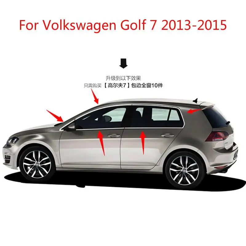 Высококачественные полоски из нержавеющей стали для отделки окон автомобиля, аксессуары для украшения автомобиля, 10 шт. для Volkswagen Golf 7 2013 - Цвет: Серебристый