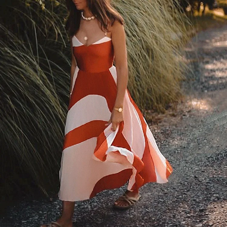 2019 женское сексуальное летнее платье на бретельках бохо Полосатое длинное макси