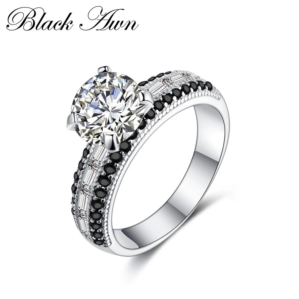 Женские свадебные кольца с камнями [BLACK AWN] черные и белые Bijoux Femme Bague из 100%