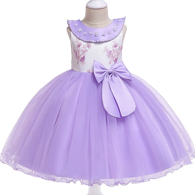 2021 Girls Bow Flower Girl Princess Party Dresses for Weddings Birthday Kids Clothes Children Clothing Baby Costume L5079 | Детская