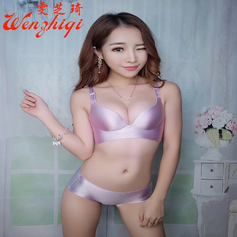 Drawing underwear a piece seamless wireless push up sexy female breathable deep V-neck bra set | Женская одежда