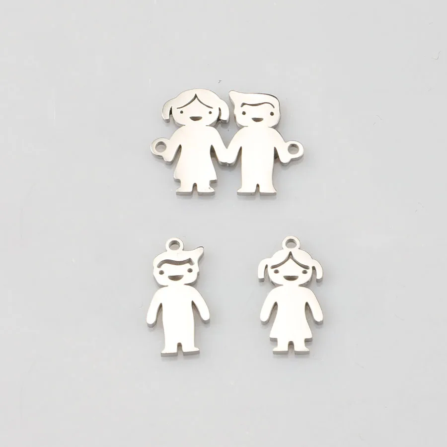 

10Pcs Stainless Steel Double Hole Boy&Girl Connector Charm Gold Silver Couple Pendants DIY Jewelry Making Accessories Charms