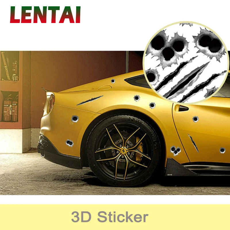 LENTAI автомобиля Стикеры крышка следы от пуль 3D Стайлинг для Fiat Punto 500 Volkswagen VW Polo Passat
