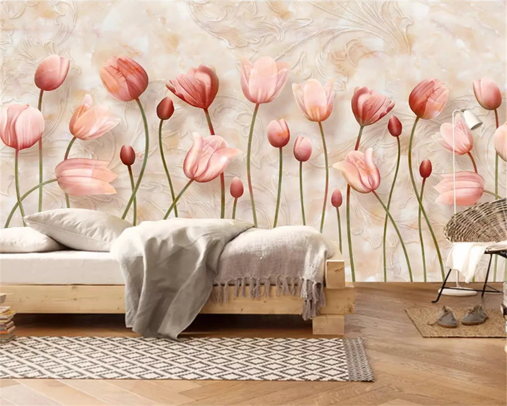 

beibehang Tulip marble relief classic three-dimensional thickening papel de parede 3d wallpaper TV sofa background wall paper