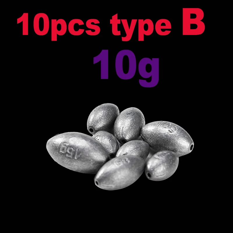 10g 10PCS Type B JIGEECARP 10 шт. оливковая форма чистый свинец грузила рыболовные грузила соленой воды пресноводные снасти для ловли окуня несколько размеров - Цвет: 10g 10PCS Type B