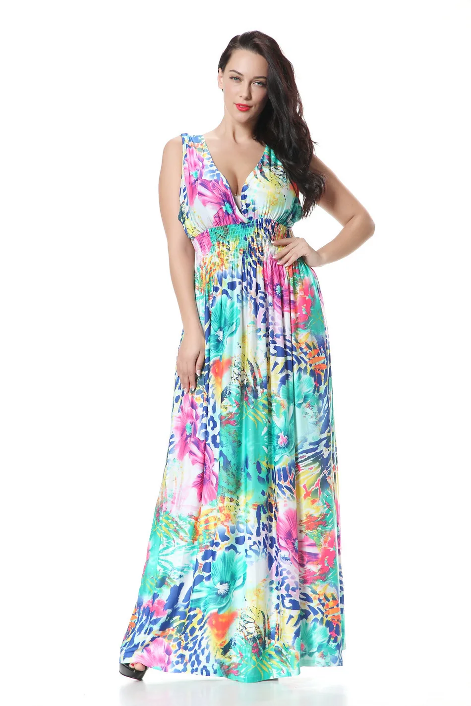 Женское пляжное платье Boho длинное большого размера 6XL 7XL с принтом в богемном
