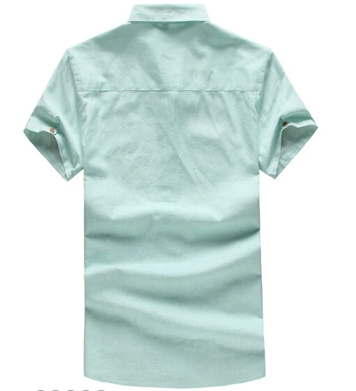 Мужчины в гавайский чистый лён короткий рукав рубашки мужчины приталенный