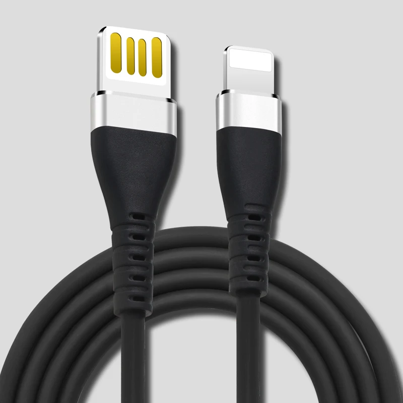 Power4 Быстрая зарядка кабели для iPhone зарядка двухсторонний эластичный USB провод для Lightning-USB кабель для зарядки и передачи данных - Цвет: Black