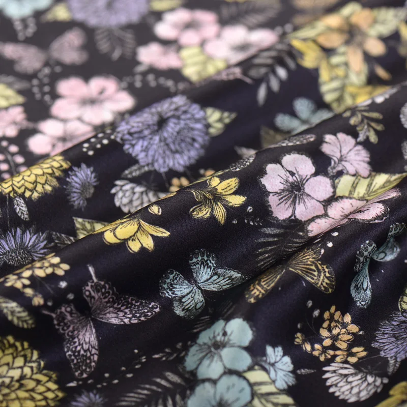 Цифровая Струйная шелковая тяжелая атласная ткань 30 мм глянцевое платье Чонсам