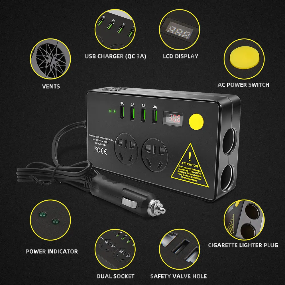 Автомобильный инвертор 200 Вт автомобильный постоянного тока 12 В в переменный ток