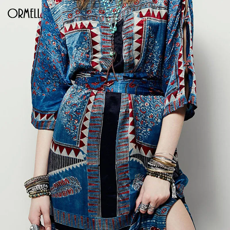 Женское шифоновое платье ORMELL винтажное с геометрическим рисунком и поясом