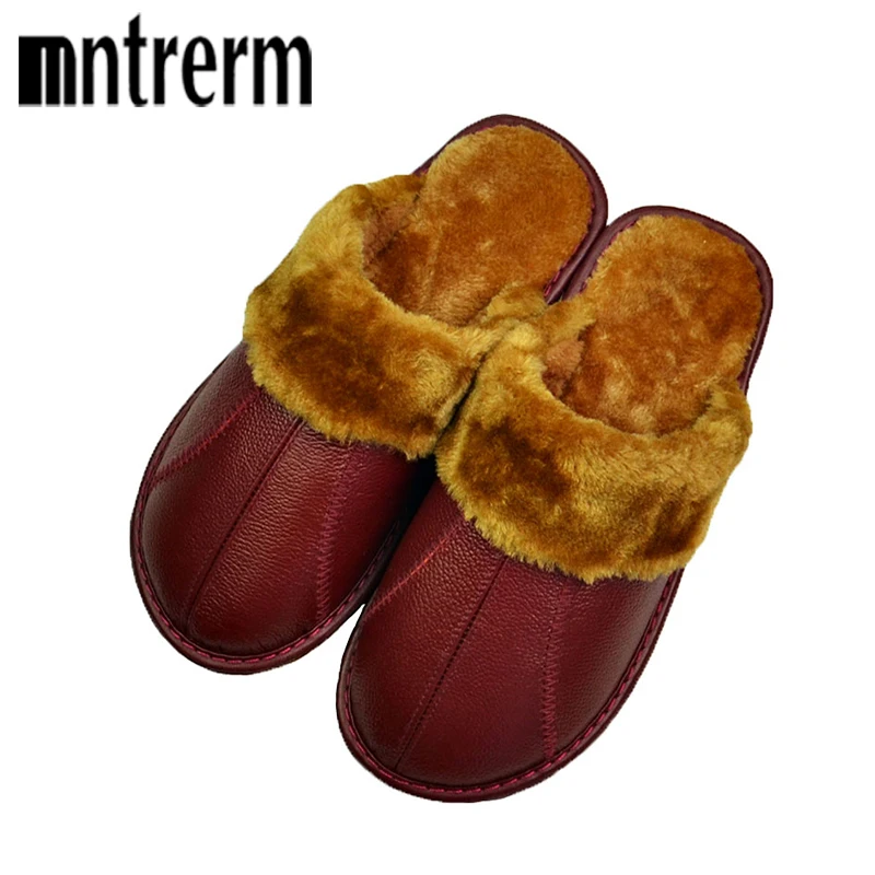 Зимние теплые домашние тапочки Mntrerm женские из натуральной коровьей кожи Pantufas