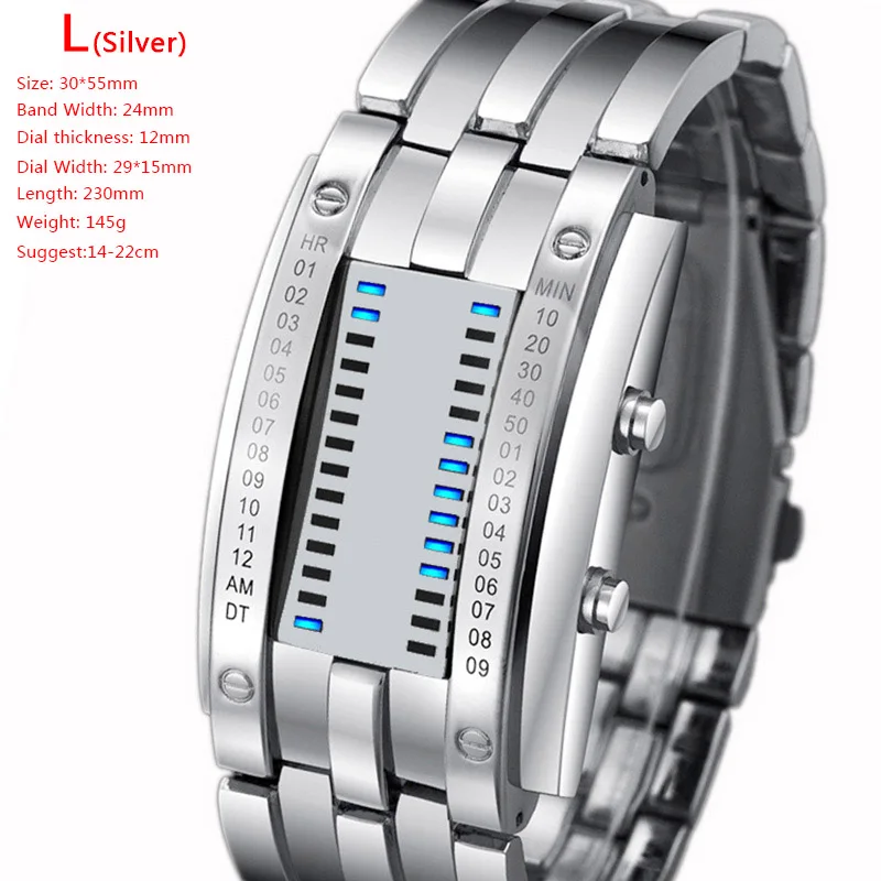 Silver Large SKMEI Montre Homme Креативный дизайн мужские цифровые часы ремешок из нержавеющей стали водонепроницаемые мужские наручные часы Relógio de homem - Цвет: Silver Large