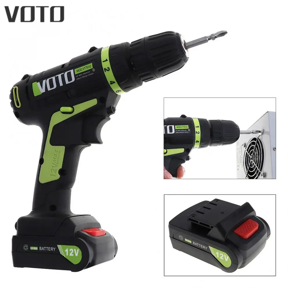 

VOTO AC 100 - 240V аккумуляторная литиевая батарея 12V электрическая отвертка с поворотным регулируемым переключателем для обработки винтов/перфор...