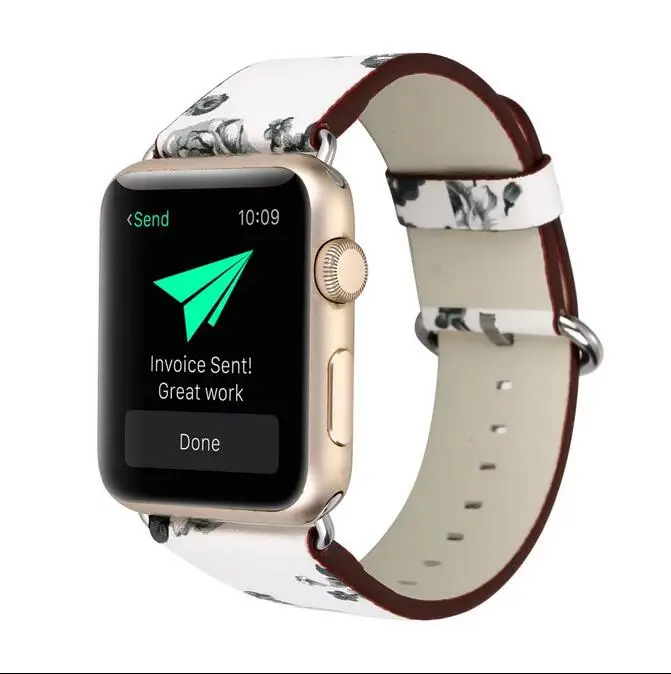 Национальная кожаная Петля с цветочным принтом для iwatch 5 4 3 2 1 ремешок для Apple Watch 38 мм 42 мм 40 мм 44 мм браслет для наручных часов