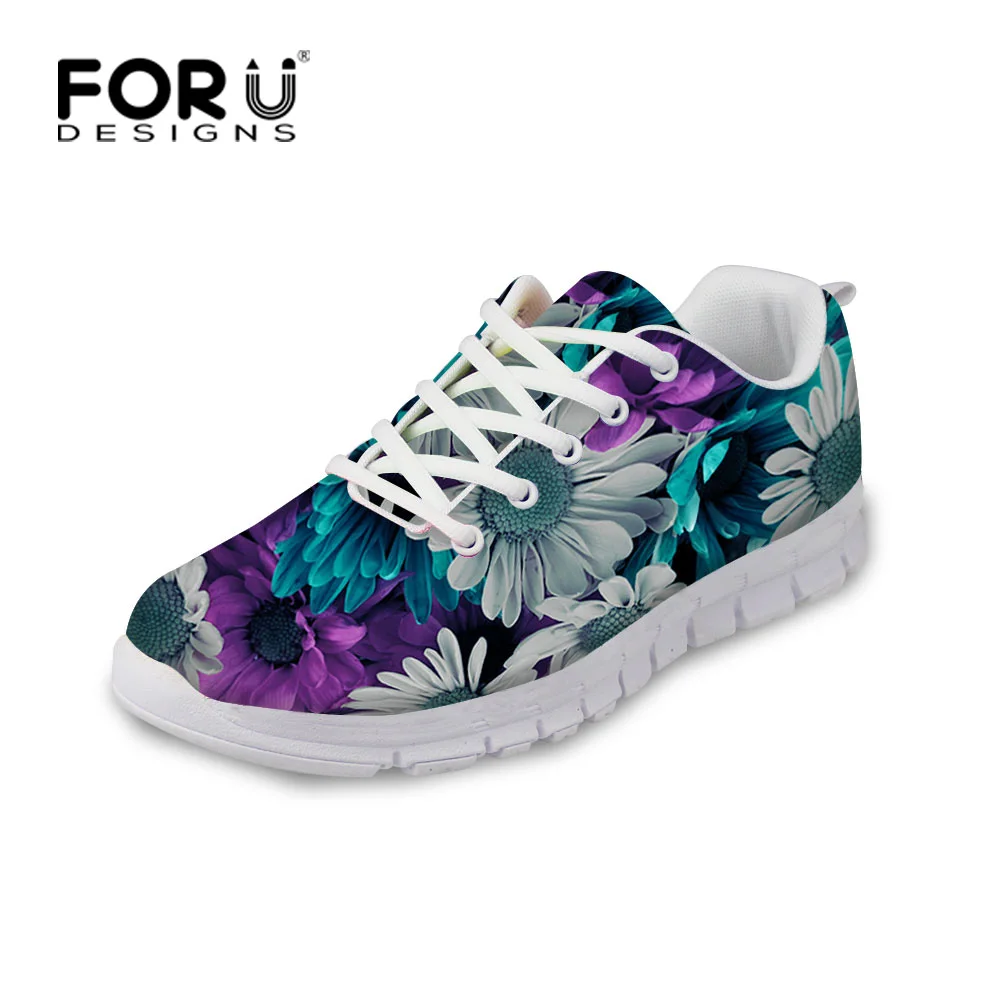 Повседневная Женская обувь в цветочном стиле спортивная на шнурках для прогулок
