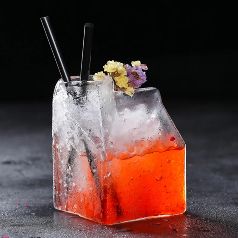 Free Shipping 4 PCS Square Shape Cocktail Glass Milk/Juice Glass Drinkware Set of 4