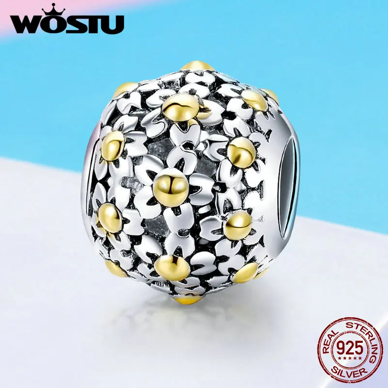 WOSTU высокое качество 925 пробы серебро полный ромашка Шарм Подходит Сделай Сам браслет из бусин S925 ювелирные аксессуары для изготовления CQC717