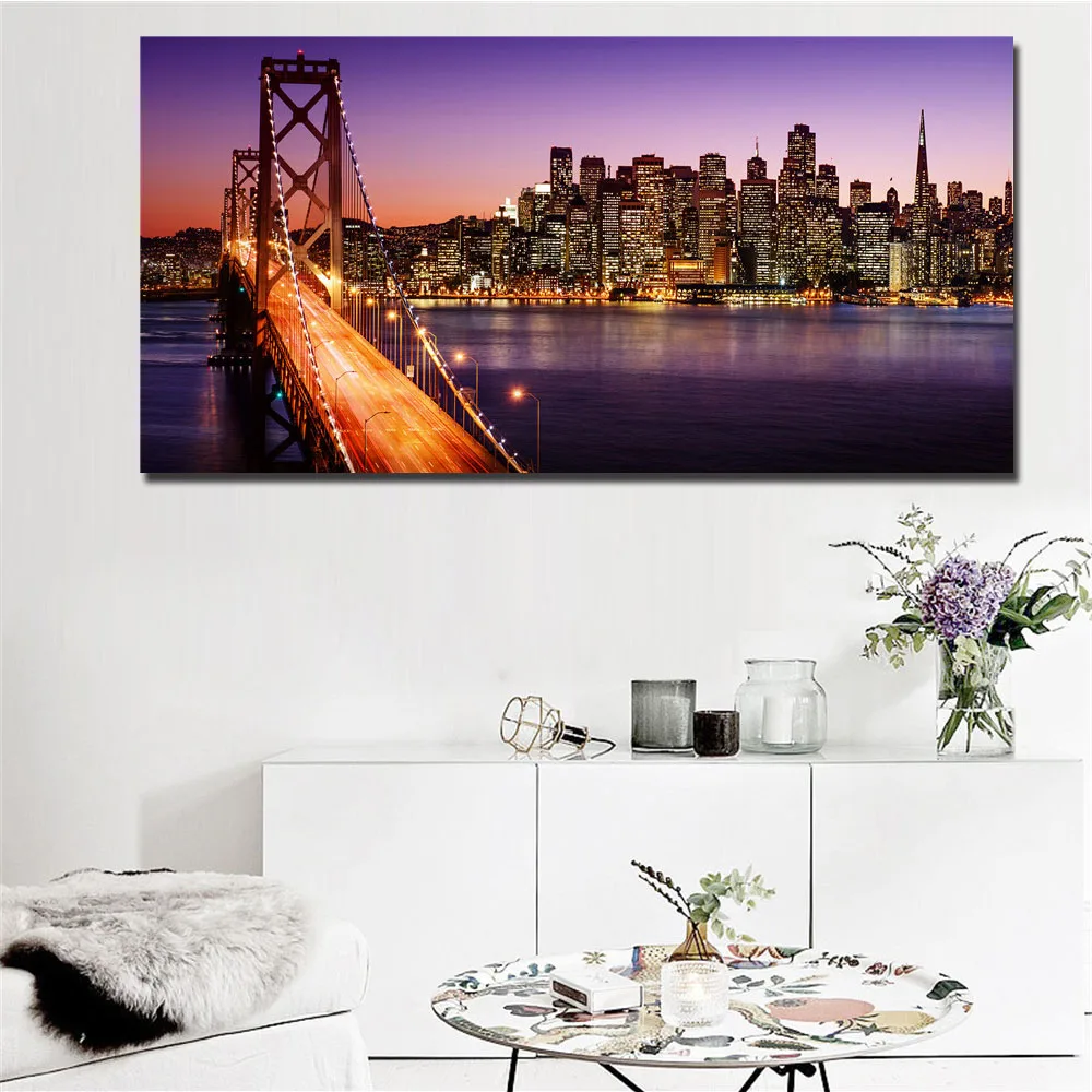 Джордж Washington плакат с изображением моста американский город ночной вид холст