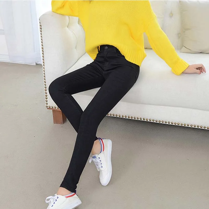 Весенние летние и осенние женские джинсы с высокой талией тонкие тянущиеся