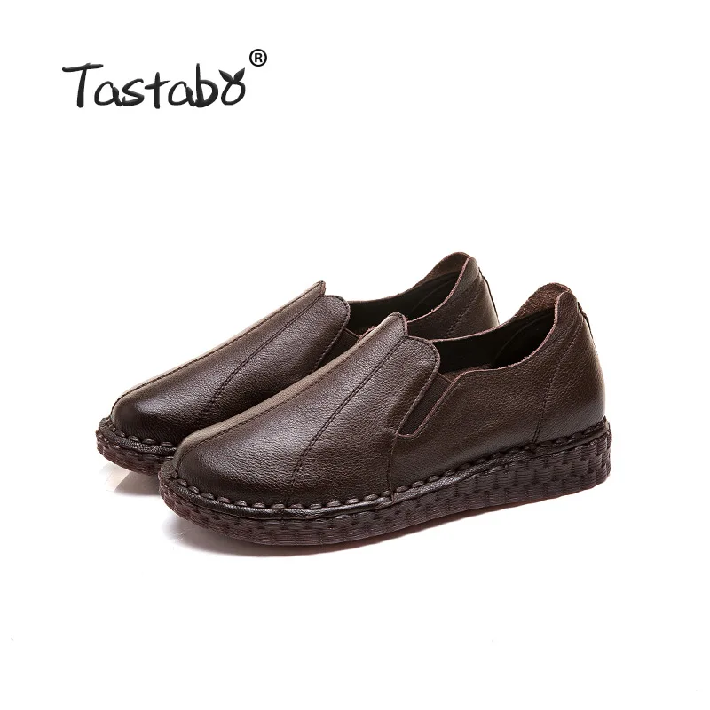 Brown Tastabo/Модные Туфли-оксфорды; Винтажная обувь; мягкая кожа; цвет черный, коричневый; удобная обувь на мягкой подошве; повседневная женская обувь на плоской подошве - Цвет: Brown