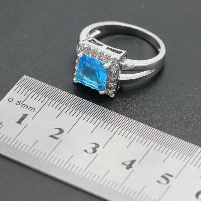 925 Sterling Silver Ring for Women Bridal Daily Square Shape Multi color Green Blue Crystal AAA Zirconia Rysean | Украшения и