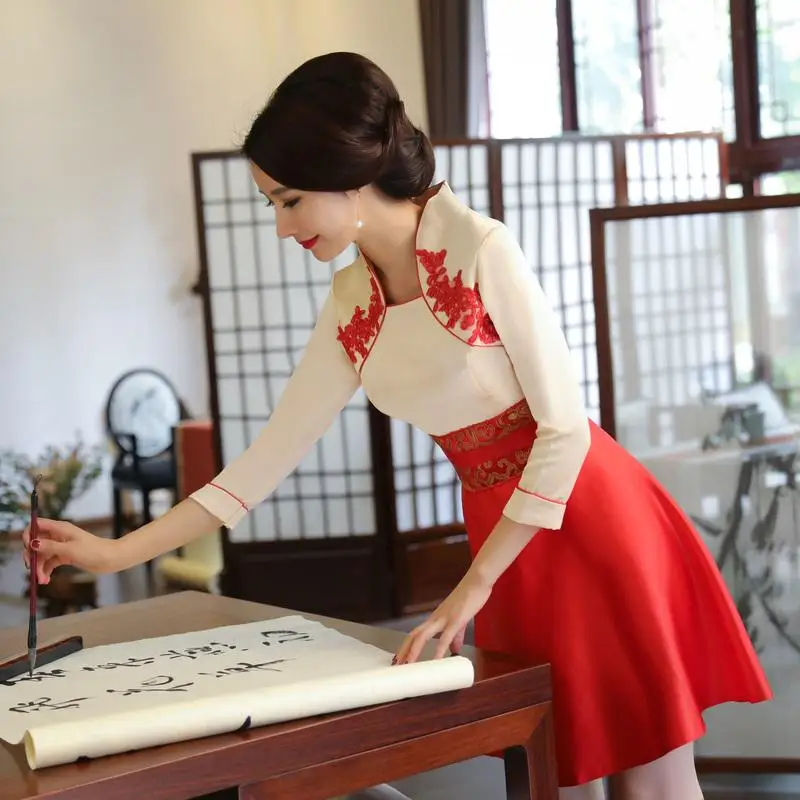 Китайский стиль для женщин тонкий Cheongsam классический Улучшенный Qipao элегантный вечернее платье традиционные невесты свадебные платья - Цвет: Red4