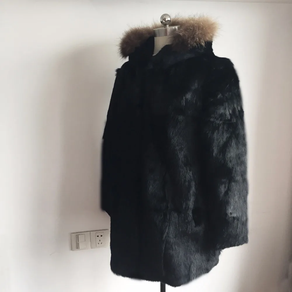 2019 повседневное стильное пальто с капюшоном из натурального кроличьего меха 100%