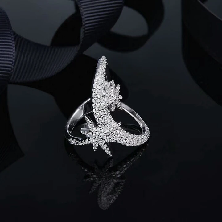 MeiBaPJ Модный брендовый перстень с луной и звездой для женщин из настоящего 925 стерлингового серебра. Отличное обереговое украшение для свадьбы и вечеринки.