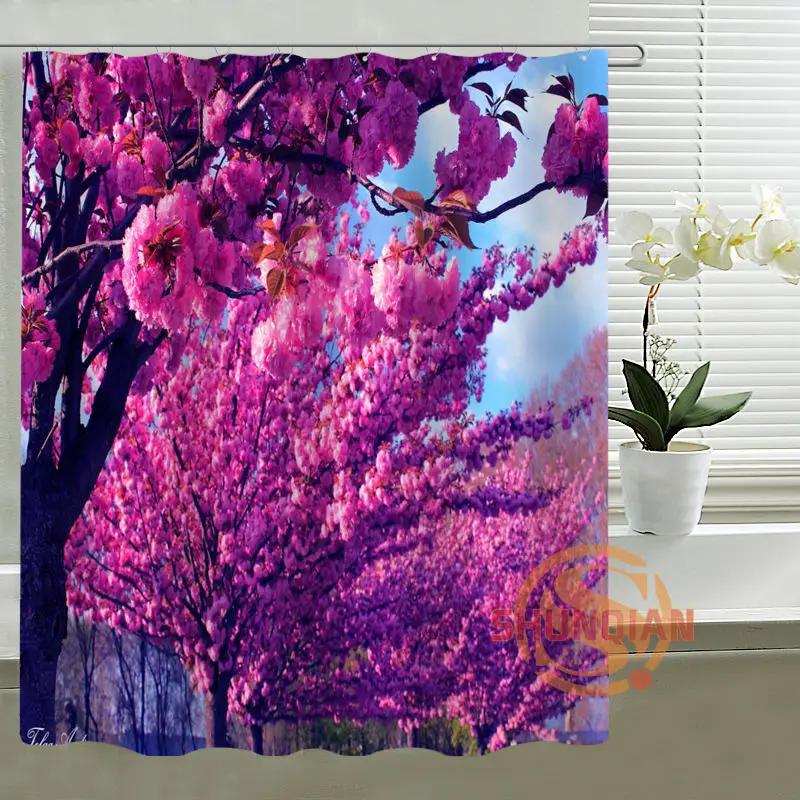 Занавеска для душа на заказ занавеска ванной с изображением Сакуры и деревьев