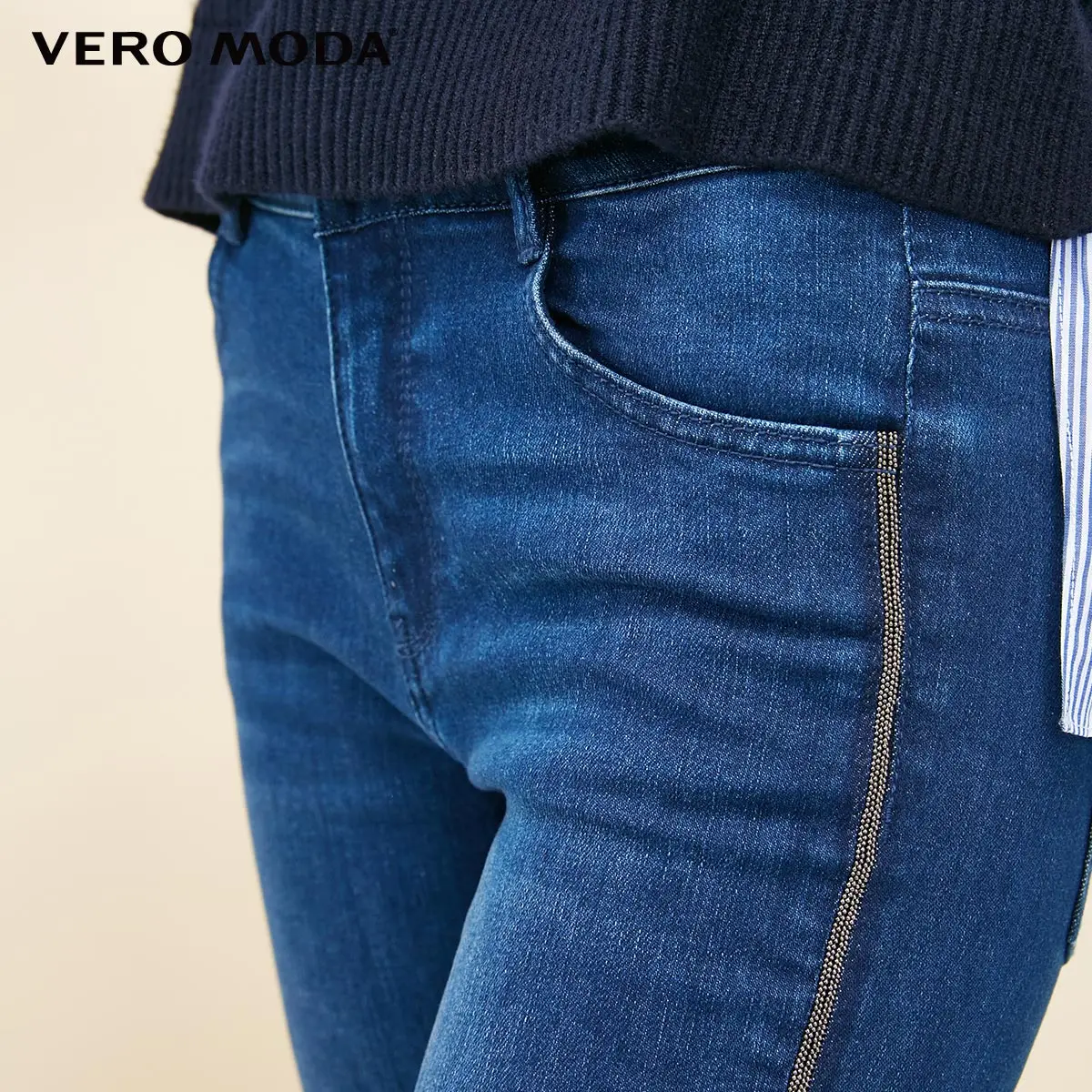 Vero Moda боковой шов металлической цепочкой Slim Fit слегка стрейч джинсы джинсовые брюки женские | 318349517