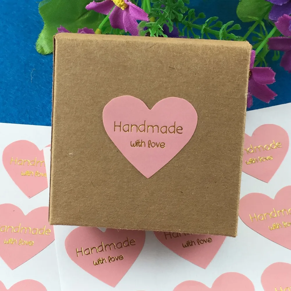 300 шт./лот напечатанные на этикетках "handmade with love" бумажные наклейки, этикетки, этикетки, уплотнительные наклейки s Упаковка для ювелирных изделий/коробок