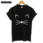 Женская футболка в стиле панк, черная футболка с принтом кота и лица, Повседневная футболка с o-образным вырезом