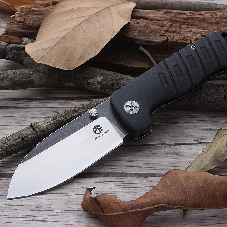 Black G10 Handle Petrified fish PF714 Походный нож 60HRC US 8 Blade несущий складной нож G10 ручкой охотничий нож карманный нож - Цвет: Black G10 Handle