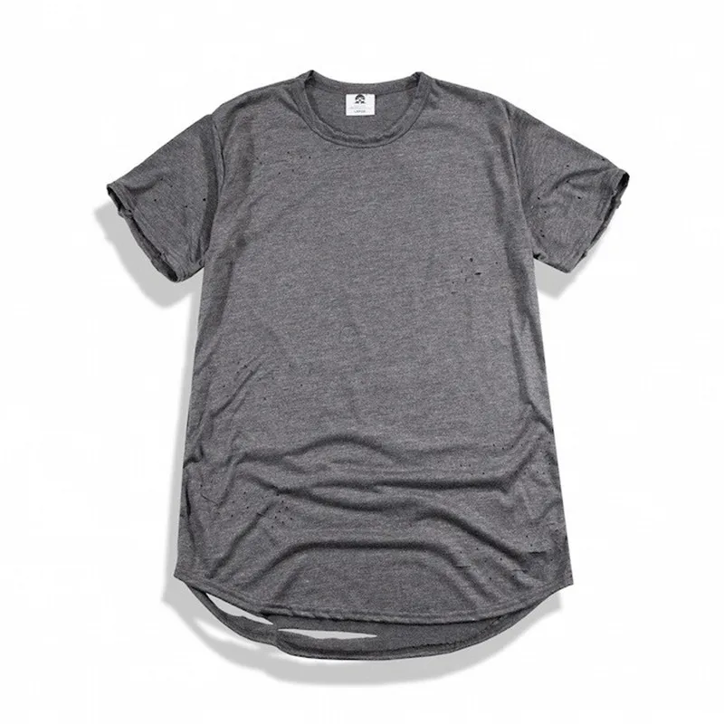 Футболка мужская рваная с круглым вырезом модная тенниска из хлопка крутая майка