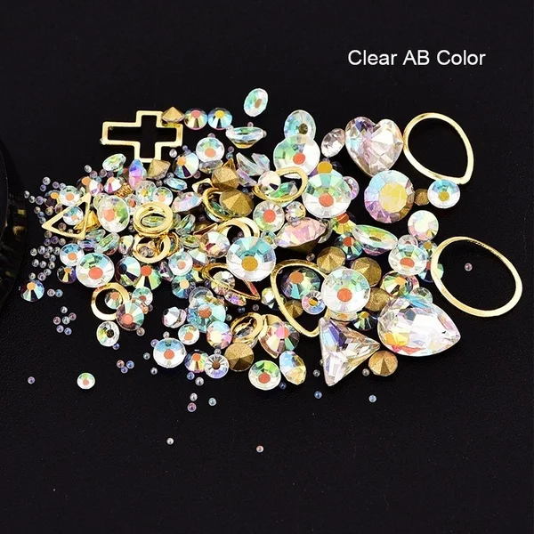 Clear AB Color 1 коробка смешанные цветные Стразы для ногтей 3D хрустальные камни для дизайна ногтей украшения Diy Дизайн Маникюр s Розовый декор - Цвет: Clear AB Color