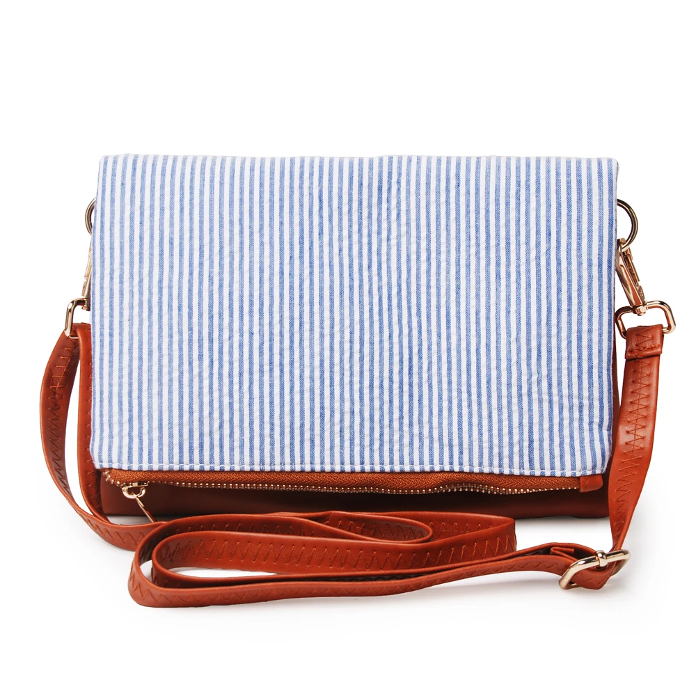 Женская Полосатая складная сумка из искусственной кожи с молнией и застежкой