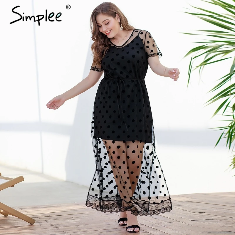 Simplee сексуальный горошек Кружева Женщины плюс размер длинное платье Лето