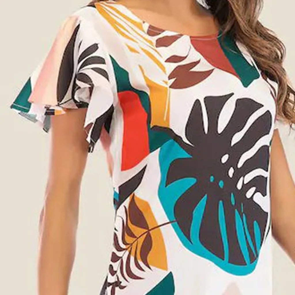 Feitong Женская мода летнее повседневное свободное платье с принтом в виде листьев