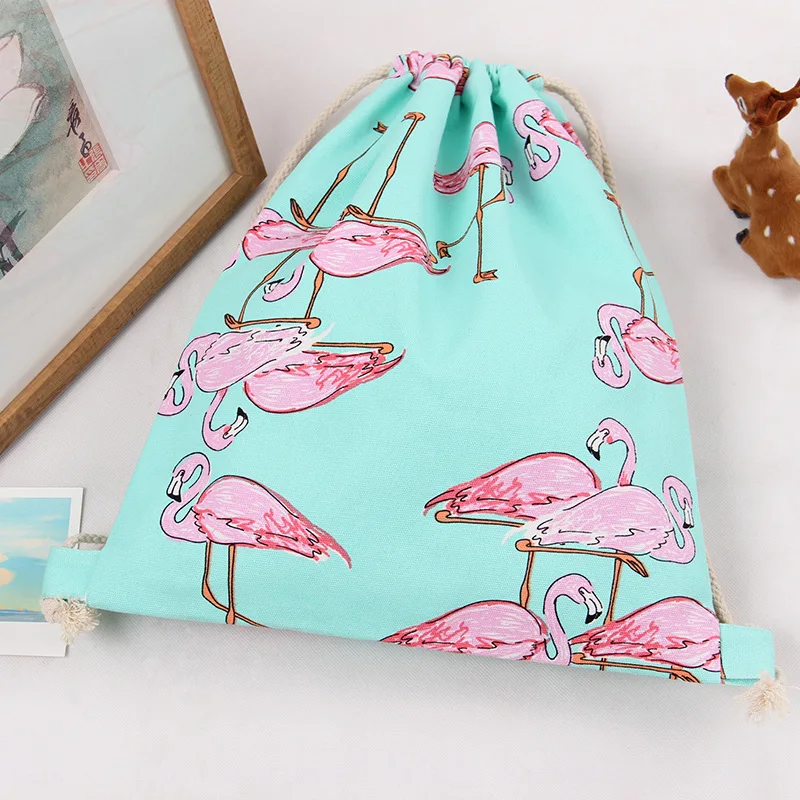 YILE Brand New N225 Handmade Cotton Canvas Print Flamingo Student Book Bag Travel Backpack | Багаж и сумки