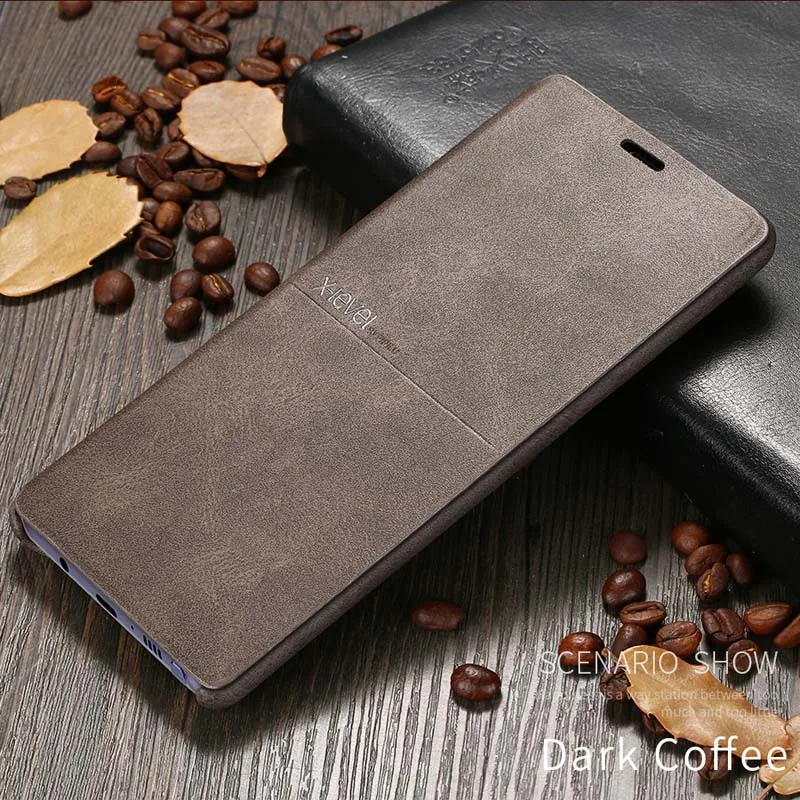 X-Level pu кожаный чехол для samsung Galaxy Note 9 ультра тонкий флип полный охват задняя крышка чехол для samsung Note 9 Note9 - Цвет: Dark coffee